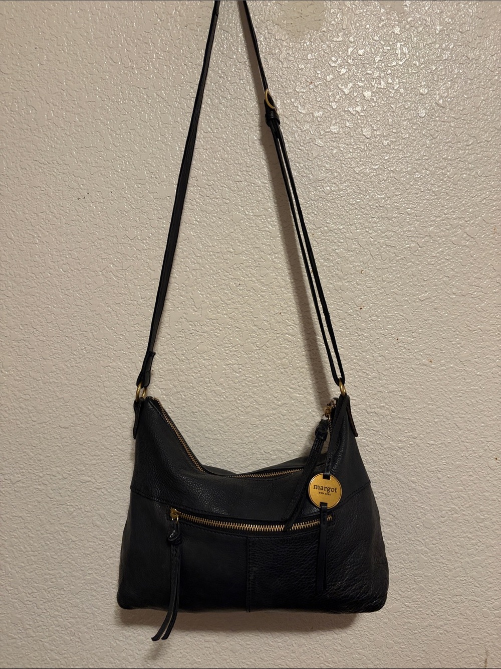 margot Black Leather Shoulder Hobo with Gold Hardware